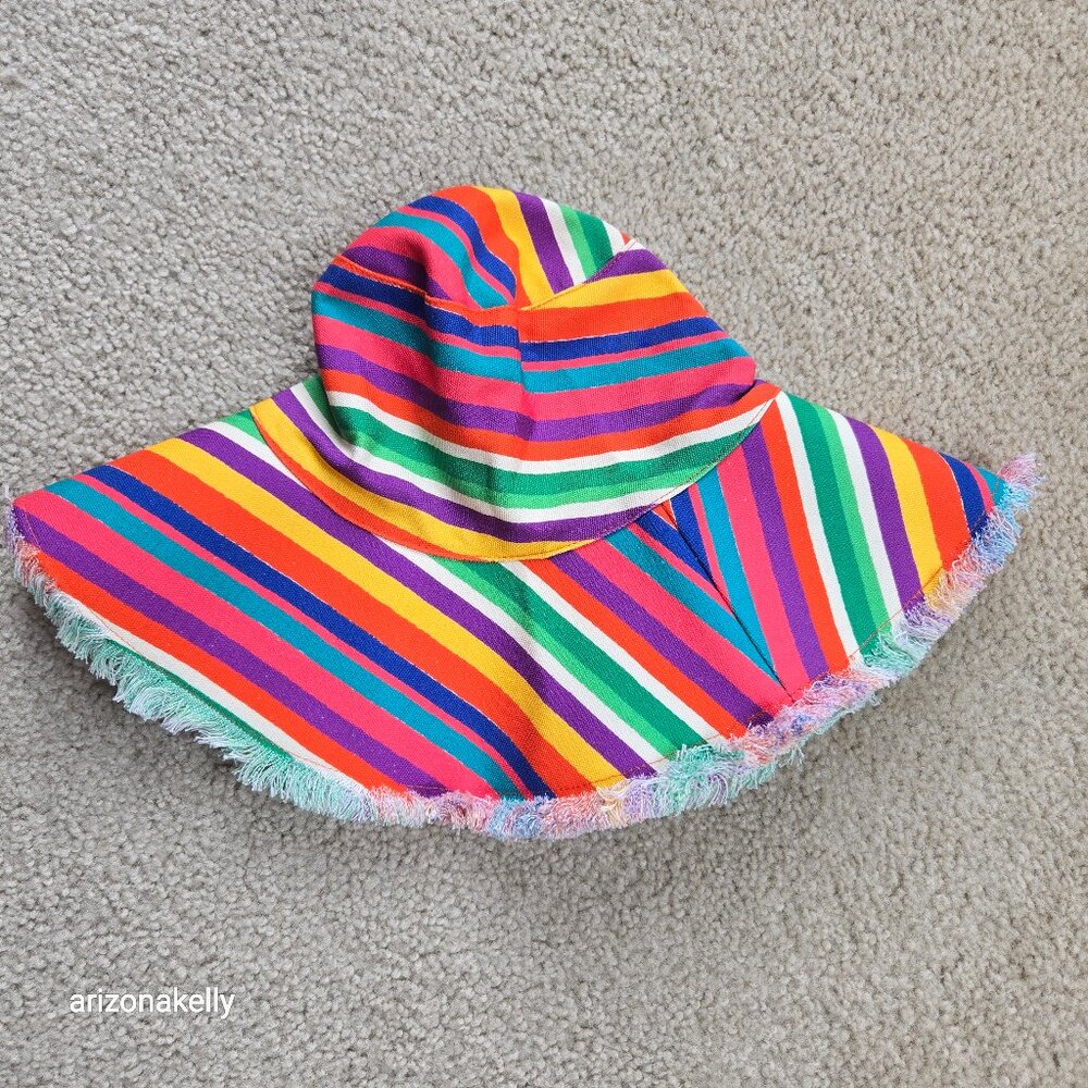 NWOT Frances Valentine Canvas Fringe Hat Cotton Stripe - Picture 1 of 7